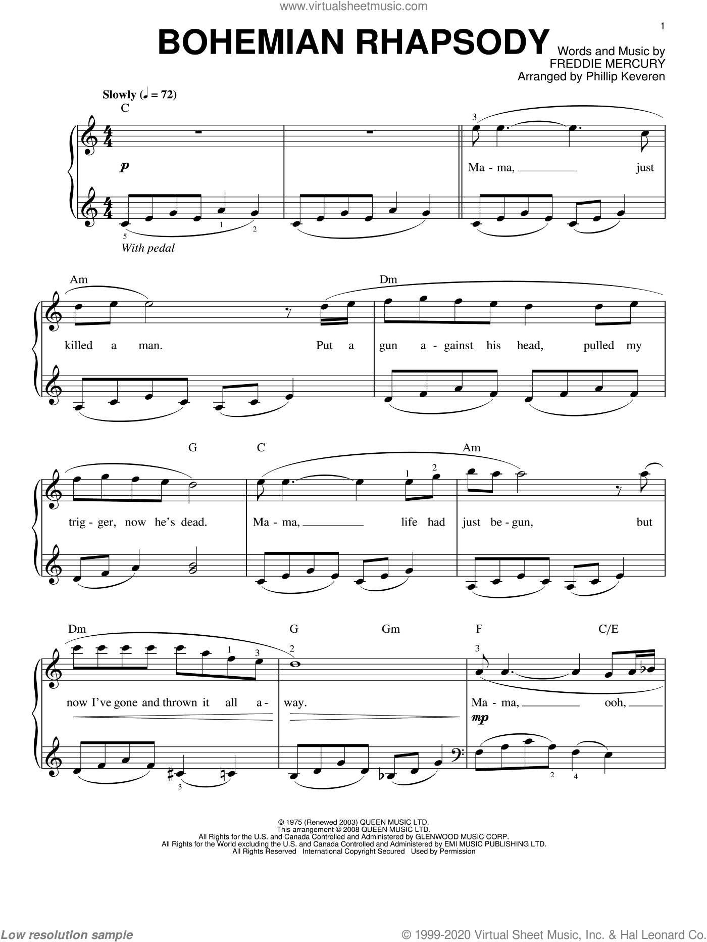 Bohemian rhapsody notes for piano pdf